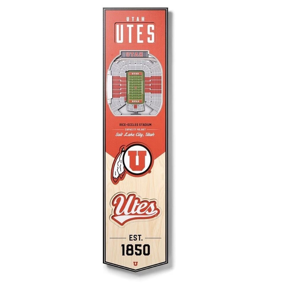 Utah Utes 3D Stadium Banner 6x19 MDF Wall Art YouTheFan NCAA Official